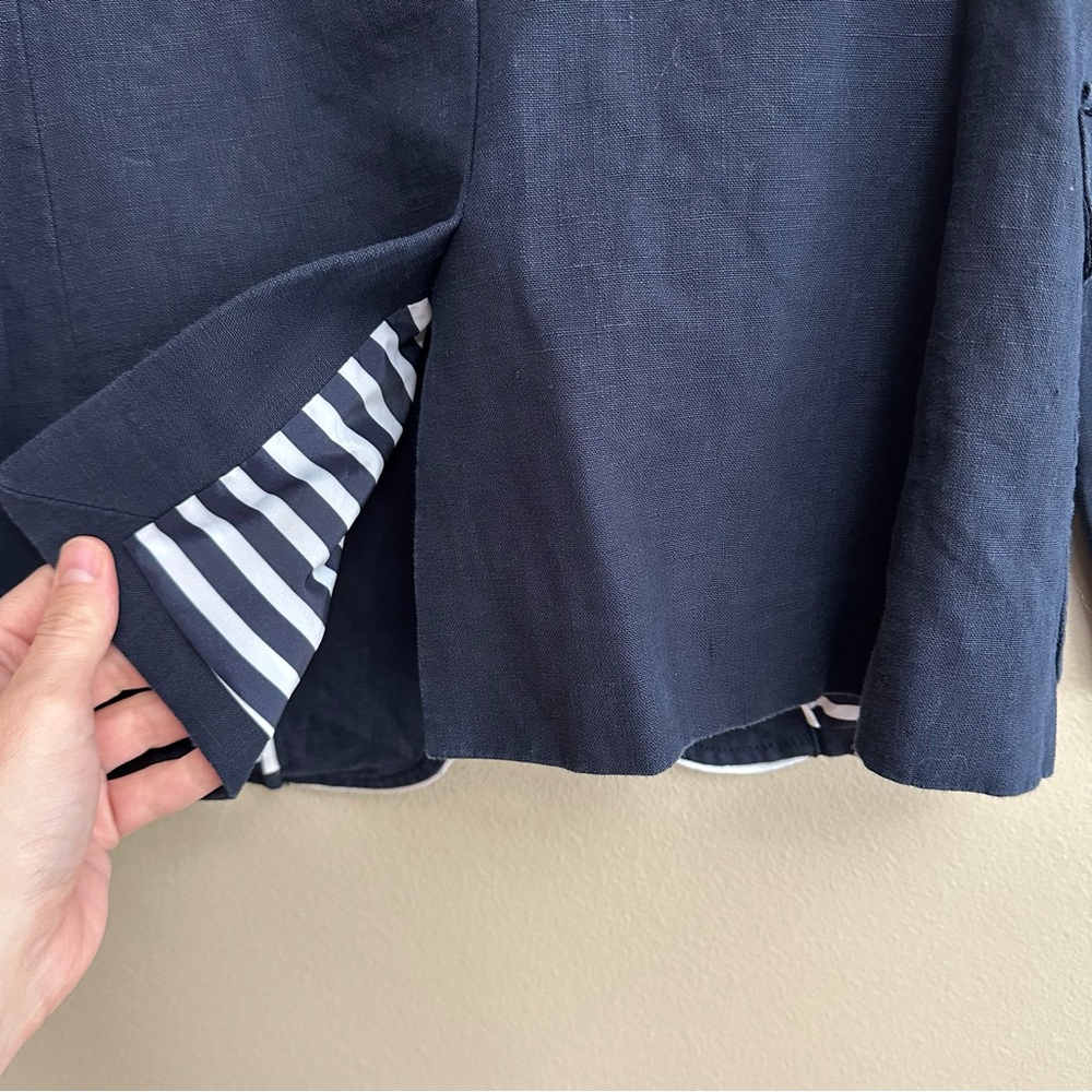 J. Crew Linen Rhodes Blazer in Navy with White Piping and Nautical Buttons - Picture 12 of 16